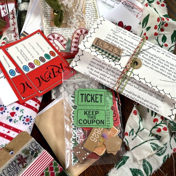 Christmas Junk Journal  With Charm u Washi  Fabric Wrap Tons Ephemera Handmade P - Picture 10 of 16